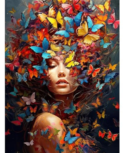 Malen Nach Zahlen Lady, Bastelset Gemälde Schmetterling, Kreativ Set für Erwachsene, DIY Handgemalt Ölgemälde Kit für Anfänger, Geschenke 30X40cm