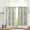 TOPICK Leinen Scheibengardinen 2er Set H90xB65(cm) Blumen Küchenvorhänge Kurz Bedrucktem landhausstil Bistrogardine Halbtransparent Gardinen Fenster Vorhänge für Wohnzimmer Grün auf Beige
