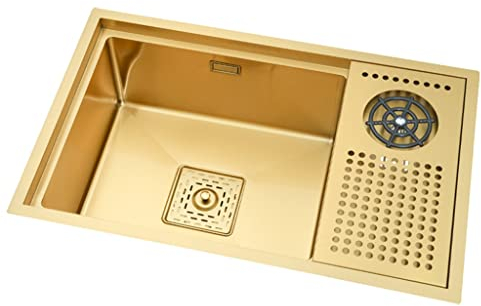 Estación de trabajo Fregadero bajo encimera Fregadero de cocina dorado con cubierta para lavadora de vidrio Fregadero de un solo tazón de acero inoxidable Fregadero de barra pequeño Lavabo d