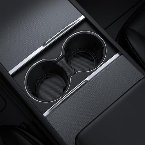 BASENOR Newest Tesla Model Y Model 3 Center Console Cup Holder Insert [Carbon Edition] [Fit Trenta Cups] for Tesla Model Y 2026 2025 Refresh (Juniper) and Tesla Model 3 Highland 2024 2025