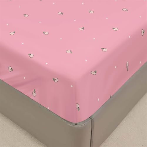 Mateju Spannbettlaken aus Mikrofaser, Kreativer Niedlich Druck Spannbetttuch Weiche Bequem Bettlaken für Einzelbett Doppelbett Boxspringbett, Matratzen bis zu 30 cm Höhe (90x200cm,Rosa Pfirsich)