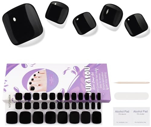 Semi Cured Gel Nail Strips- 32 Pcs Gel Nail Stickers,Black Toenail Stickers, Works with Any UV Lamp - Easy to Carry Holy Gel& Use and Remove，Suitable for Both Girls and Women