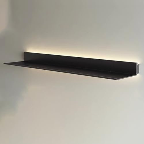 Schwebende Bücherregale aus schwarzem Metall, beleuchtetes Wandregal mit integriertem LED-Licht, 60 cm langes Wandregal zur Inneneinrichtung, Bilderregal, Beleuchtungsregal für gewerbliche Bars