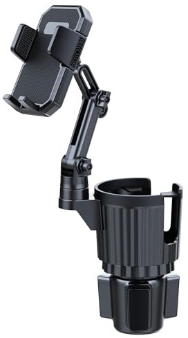 Support de téléphone 2 en 1 avec col de cygne réglable et porte-gobelet extensible, compatible avec iPhone et Android et tous les smartphones (noir)