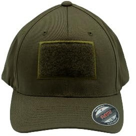 Café Viereck ® Unisex Flexfit Wooly Combed Tactical Cap– mit Flauschfläche für Klett Patches (9 x 6 cm) – für Männer und Frauen (Oliv XS)