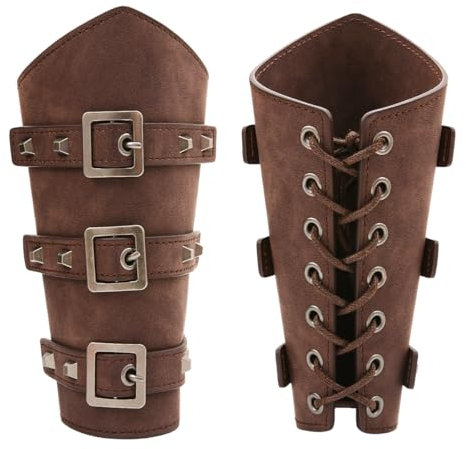O-Kinee Wikinger Armschienen Mittelalter,Wikinger Kostüm Damen,Vikings Kostüm Herren Accessoires,Viking Armschutz Leder,Punk Retro Armbänder für Halloween Karneval Kostüm Zubehör-Braun