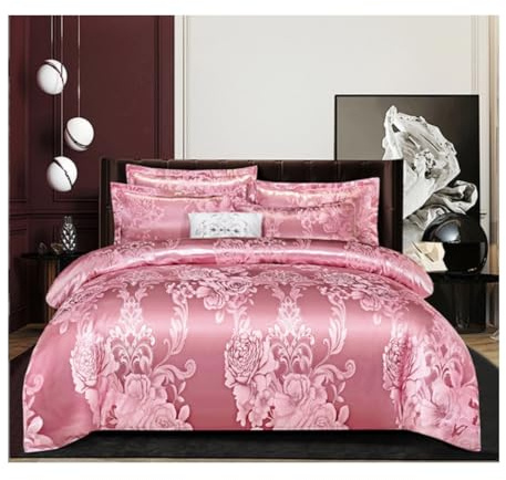SHCHNA Bettwäsche Set Weiches 4-teiliges Bettlakenset Bettbezug-Set Spannbettlaken Satin Jacquard Ist Bequem Und Atmungsaktiv Bettlaken Set(Pink,200 * 230cm)