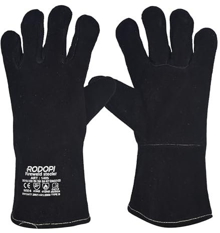 RODOPI Schweißerhandschuhe Schwarz FIREWELD-Steeler 1-10 Paar Gefüttert Rindspaltleder Arbeitshandschuhe für Damen und Herren | Gr. 8-11 | EN 12477 Typ A, EN 388, EN 407 | Hitzebeständig, Abriebfest