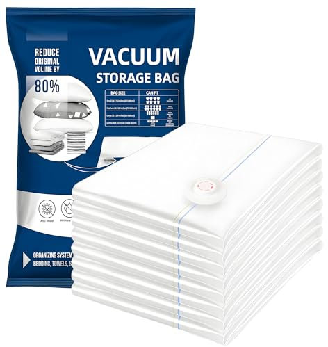 VAKOWOO Space Saver Bags, 8 Pack Small Vacuum Storage Bags (40 x 60cm), Reusable Airtight Compression Zipper Sealer Bags for Clothes Duvets Comforters Bedding Blankets (Without Pump)