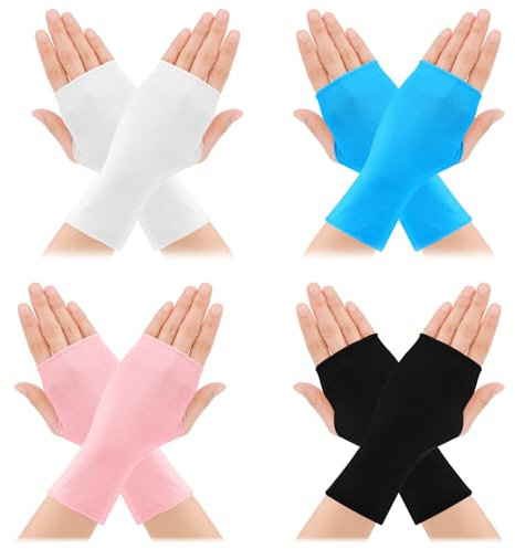 HaiFafafaing 4 Paar Sunblock Fingerlose Handschuhe Handschuhe Halbfinger Sommer UV Reithandschuhe Damen Sonnenschutz Rutschfeste Dünn für Autofahren Sport Camping Wandern Outdoor