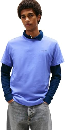 Tommy Jeans Herren T-Shirt Kurzarm Linear Chest Tee Slim Fit, Blau (Soft Sapphire), M