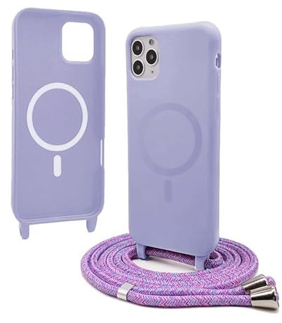 Bigcousin Handykette für iPhone 11 Pro Max Hülle mit Band,Magnetisch kompatibel mit Magsafe,Silikon Necklace Handyhülle mit verstellbar und abnehmbar,Lila