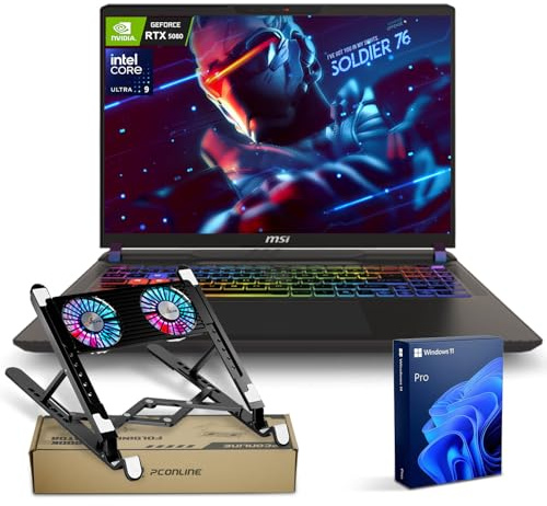 MSI Vector 16 HX RTX 5080 16 QHD+ 240Hz Display, Ultra 9 275HX(Beats i9-14900HX), NVIDIA GeForce RTX 5080 AI Pro Gaming Laptop, 64GB DDR5, 4TB SSD, RGB Backlit, Bundle with PCO Notebook Fold Radiator