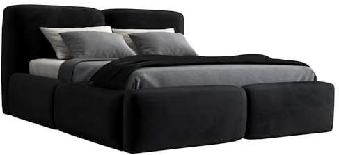 A&J MöbelLand Polsterbett 180x200 mit Bettkasten und Lattenrost – OLKE, Bett mit Matratze und Stauraum in Schwarz