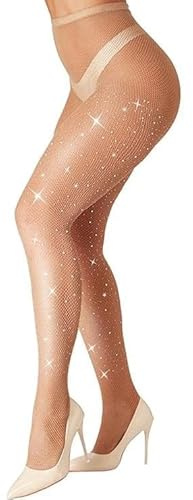 SNDE Collant Résille Femme, Bas Résille à Strass Collant, Strass Mesh Pantalon Serré Collant, Collants Étincelants Taille Haute Rhinestone Collant Pantythose pour Fêtes Halloween