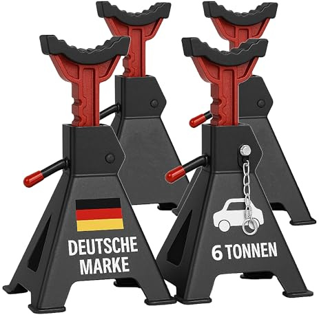Stahlmann® Unterstellbock 3T Tragkraft im 2er Set – Höhenverstellbar 28–42,5 cm mit Sicherungssplint – Robuste Gusseisen Wagenheber Stützböcke für PKW, SUV & Kleintransporter (4 Stück / 6 Tonnen)