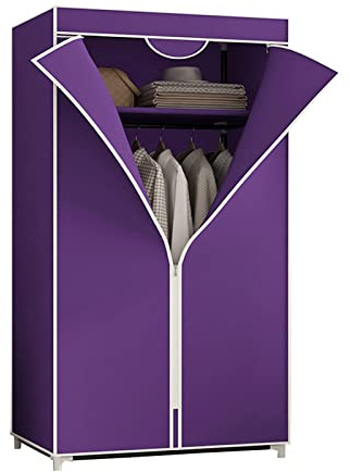 Tragbarer Kleiderschrank aus Segeltuch mit Regalen & Kleiderstange – Stoff-Kleiderschrank-Organizer Lila 150 x 55 x 45 cm – ideale Aufbewahrungslösung für Zuhause und Schlafsäle