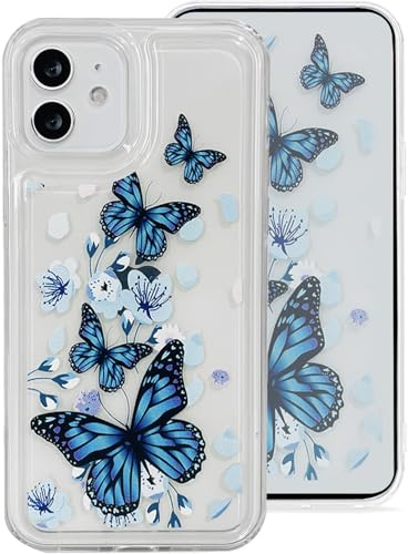 Riccase for iPhone 12/12 Pro Case Butterfly Pattern Clear Phone Case, Shockproof Transparent Soft TPU Protective Bumper Cover for Women Girls, Blue Butterfly
