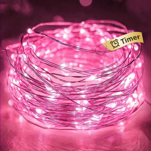 litogo Pink Fairy Lights Battery Indoor with Timer, Valentines Day Led Lights Battery Operated 3 M 30 LED, Waterproof Copper Wire String Lights for Valentine's Day Decorations, Wedding Bedroom Party