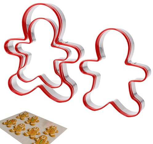 3 Pcs Gingerbread Man Cutters, Ginger Bread Man Biscuit Cutter | Ginger Bread Man Biscuit Cutter, Christmas Cookie Cutters, Red Environmental PVC Edge