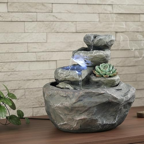 Fontana da interni, effetto roccia, con illuminazione a LED, gioco d'acqua SB-LR002, fontana decorativa a cascata