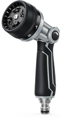 RAINPOINT Gartenbrause Metall, Hochdruck Gartenschlauch Düse mit 10 Bewässerungsmuster, Daumensteuerung, Hochbelastbar Garden Spritze für Bewässerung, Autowaschen, Haustierdusche, Schwarz