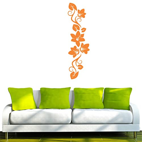 INDIGOS UG - Wandtattoo Wohnzimmer - Wandaufkleber Blümchen Ranke mit hübschen Blumen 80x23 cm - orange f269 - Aufkleber Kinderzimmer Schlafzimmer Küche Badezimmer Büro Dekoration