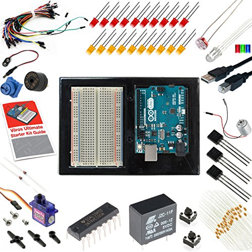 Vilros Arduino Uno Starter Kit - Includes Arduino Uno R3 Board, 190+ Electronics Components, Breadboard, Jumper Wires, DC Motor, Servo, Relay, Full-Color 72 Page Manual [190+ Pieces]