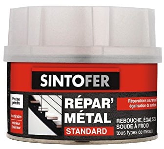 SINTOFER - Répare Métal Standard - Répare Trous et Enfoncements - Egalise et Soude à Froid - Sans Retrait - Sec en 20min - Intérieur et Extérieur - Blanc A Peindre - Technique Professionnelle - 970g