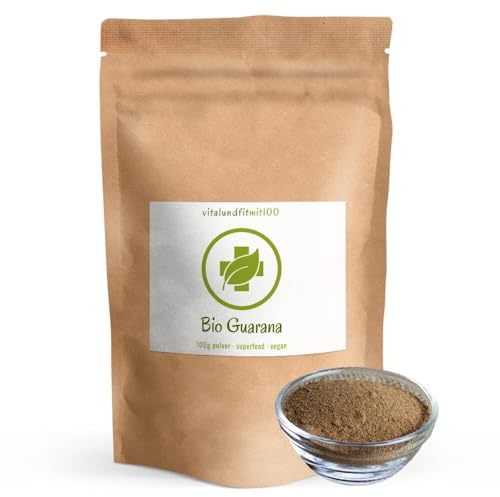 vitalundfitmit100 Bio Guarana Pulver 100 g – Rohkost, vegan, ohne Zusatzstoffe