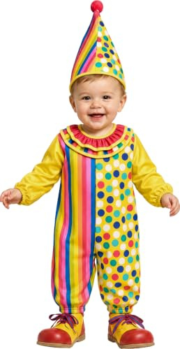 FIESTAS GUIRCA | Clown Baby Kostüm (12-18 Monate) - Mütze und Overall - Circus- und Komik Kostüme für Halloween, Karneval und Kostümpartys - Ideal für Unisex-Babys - Mehrfarbig