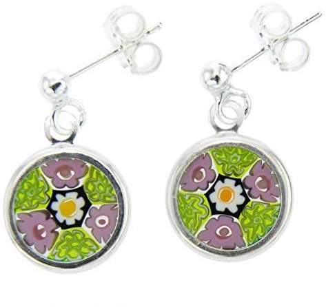 Silbergerahmte Millefiori-Ohrringe