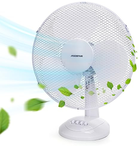 Aigostar Allace 33JTO - Ventilatore da tavolo, silenzioso, 3 impostazioni di velocità, 42 cm, 2,5 kg, oscillazione di 80 gradi. Design esclusivo