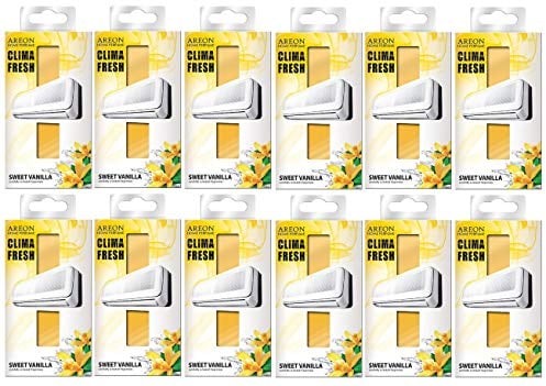 Areon Clima Fresh Ambientador Dulce Vainilla Casa Aire Acondicionado Original Olor Amarillo Hogar Salón Oficina Tienda ( Sweet Vanilla Pack de 12 )
