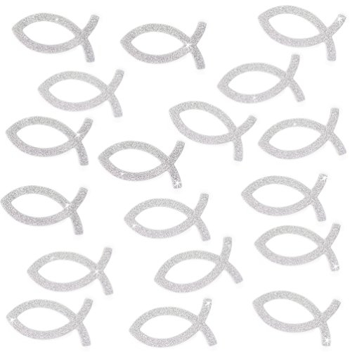 Oblique Unique 18 x Fische Fisch Konfetti Silber Glitzernd für Kommunion Taufe als Deko Streuteile Tischdeko Streudeko