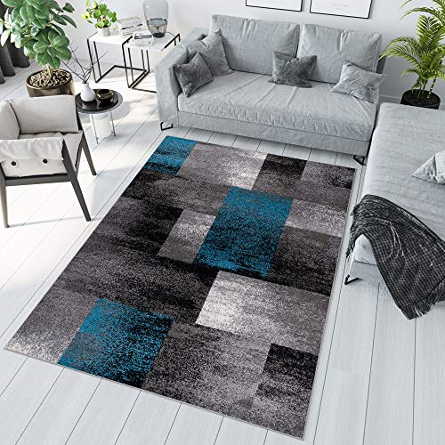 TAPISO JAWA Teppich Kurzflor Meliert Teppiche Modern Grau Schwarz Blau Bunt Mehrfarbig Abstrakt Karo Diamant Viereck Muster Wohnzimmer Gästezimmer ÖKOTEX 80 x 150 cm