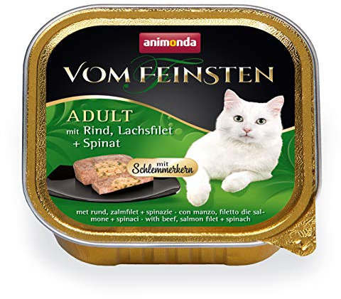 animonda vom Feinsten mit Schlemmerkern in Rind & Lachsfilet + Spinat (32 x 100g), getreidefreies Katzenfutter nass ohne Zucker, mit frischen, fleischigen Zutaten