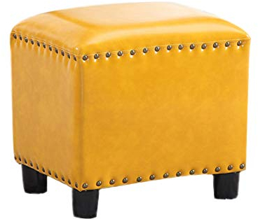 HM&DX Quadratische Leder Ottomane Fußhocker,Retro Gepolstert Nieten Fußbank hocker Massivholz Schuh-Änderung-hocker Sitz-Gelb L