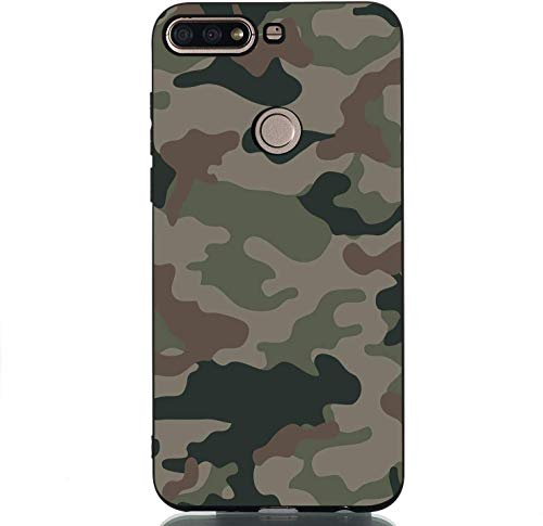 HopMore Handyhülle Silikon für Huawei Y6 2018 / Honor 7A Hülle Schwarz Kreativ Muster Bumper Design Ultra Dünn Schwarz Schutz Hülle Silikonhülle Slim TPU Case Cover - Armeegrün