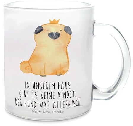 Mr. & Mrs. Panda Teetasse Mops Krone - Geschenk, Haustier, Vierbeiner, Tasse mit Henkel, allergisch, kinderlos, Hund, Hunderasse, Hundemotiv, Glas