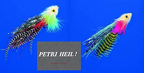 Set #: 2 Stück Jenzi Raubfisch-Streamer mit Auge von Jenzi ca. 17cm, 6/0 Haken + gratis Petri Heil! Aufkleber