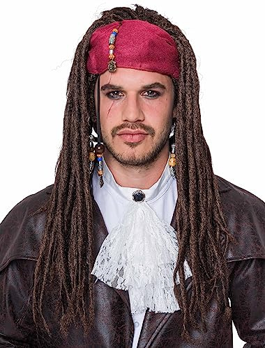 Perücke Pirat Karibik mit Kopftuch braun one Size