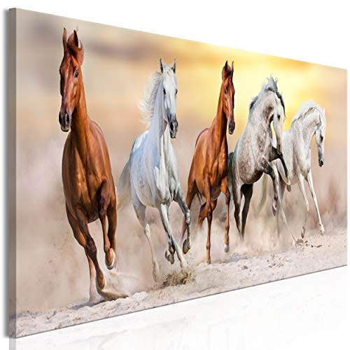 decomonkey Bilder Pferd 120x40 cm 1 Teilig Leinwandbilder Bild auf Leinwand Vlies Wandbild Kunstdruck Wanddeko Wand Wohnzimmer Wanddekoration Deko Tiere