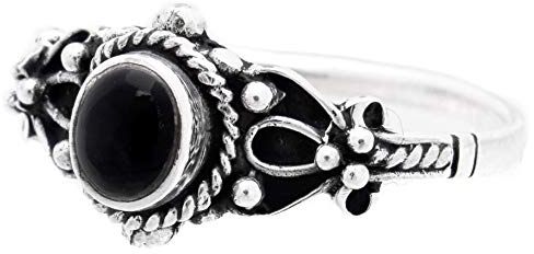 WINDALF Damen Ring mit Stein SANJA 8 mm Onyx Schutzring Silberring 925 Sterlingsilber (Silber, 58 (18.5))