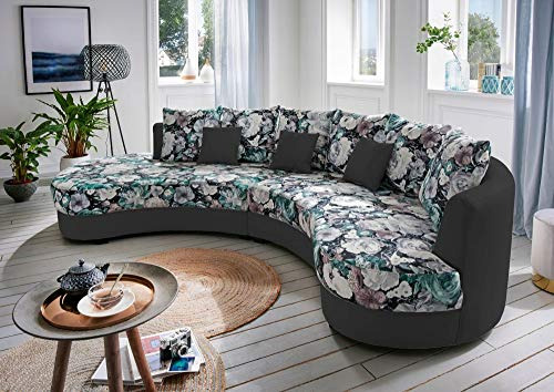 Beauty.Scouts Nierensofa Madeleine Blumenmuster dunkelgrau anthrazit 306 x 74 x 183 cm (B/H/T) Sofa mit Zierkissen Wohnzimmercouch Couch Wohnzimmer bequem Sitzkofmort