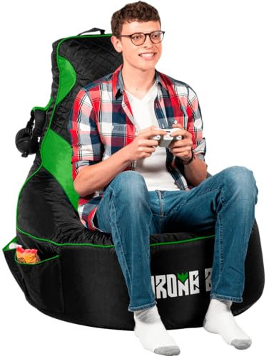 Gaming Bean Bag Chair for Adults Kids Teens [Cover ONLY No Filling] - High Back Gamer Beanbag or Dorm Chair with Pockets (Green, Adult)