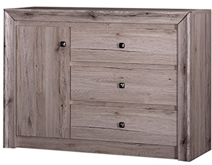 Furniture24 Barschrank Mars MR10 Barkommode Highboard Kommode Wohnzimmerschrank 2 Türen 1 Klappe 1 Schublade Eiche Sanremo dunkel