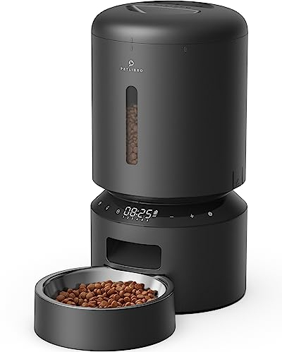 PETLIBRO Automatic Cat Feeder, Pet Food Dispenser Triple Preservation with Stainless Steel Bowl & Twist Lock Lid, up to 50 Portions 6 Meals Per Day, Granary for Small/Medium Pets (5L, Black)