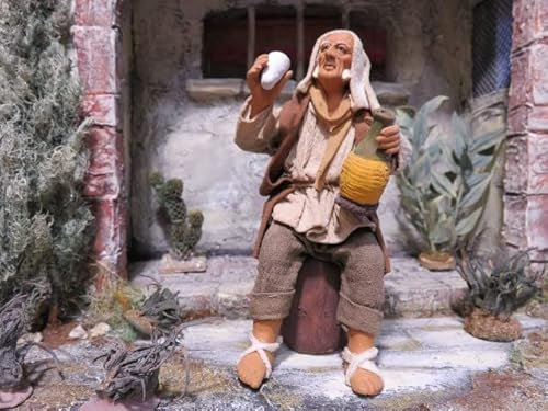 Hirte mit Weinbecher sitzend 15 cm, Krippenfiguren