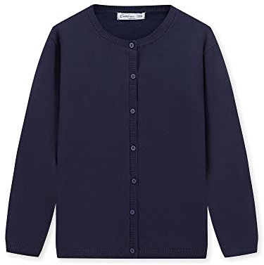 CUNYI Ragazze Girocollo Cardigan Leggero Button-up Cotone Maglia Maglione con Bottoni Scuola Uniforme per Ragazza, Blu Marino 120